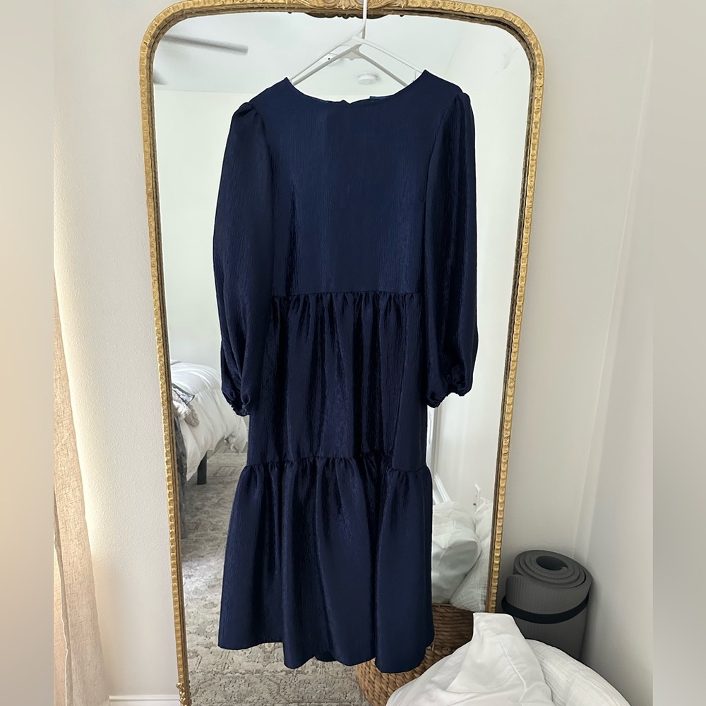 Topshop Blue Metallic Midi Dress